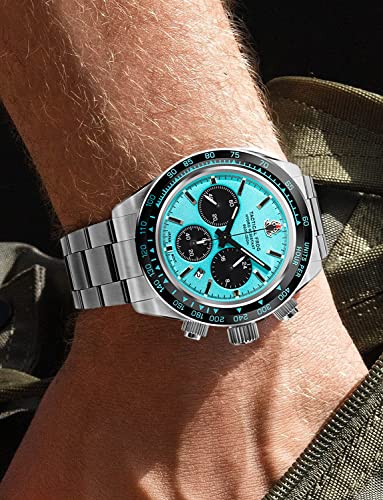 TACTICAL FROG Watch for Men 41mm Panda Chronograph VS75A Solar Quartz Movement Watches Sapphire C3 Luminous 200M Waterproof, Blue - Image 5