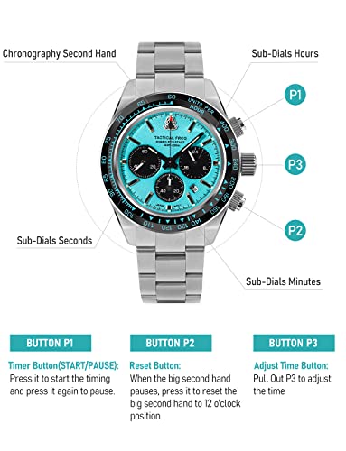 TACTICAL FROG Watch for Men 41mm Panda Chronograph VS75A Solar Quartz Movement Watches Sapphire C3 Luminous 200M Waterproof, Blue - Image 4