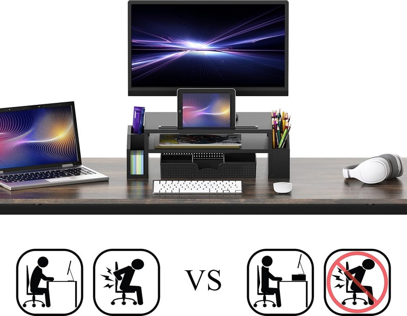 Simple Houseware Desk Monitor Stand Riser with Adjustable Organizer Tray, Black - Image 3