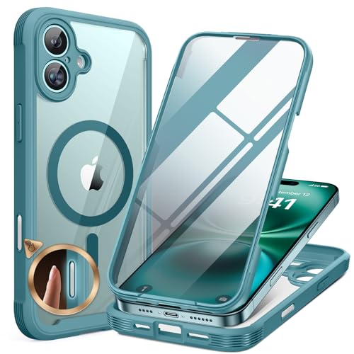 Miracase Magnetic for iPhone 16 Plus Case Full-Body Phone with Built-in Glass Screen Protector, [Compatible with MagSafe] Military Drop Proof 16 Plus Cover Bumper 6.7 inch, Green - Image 1