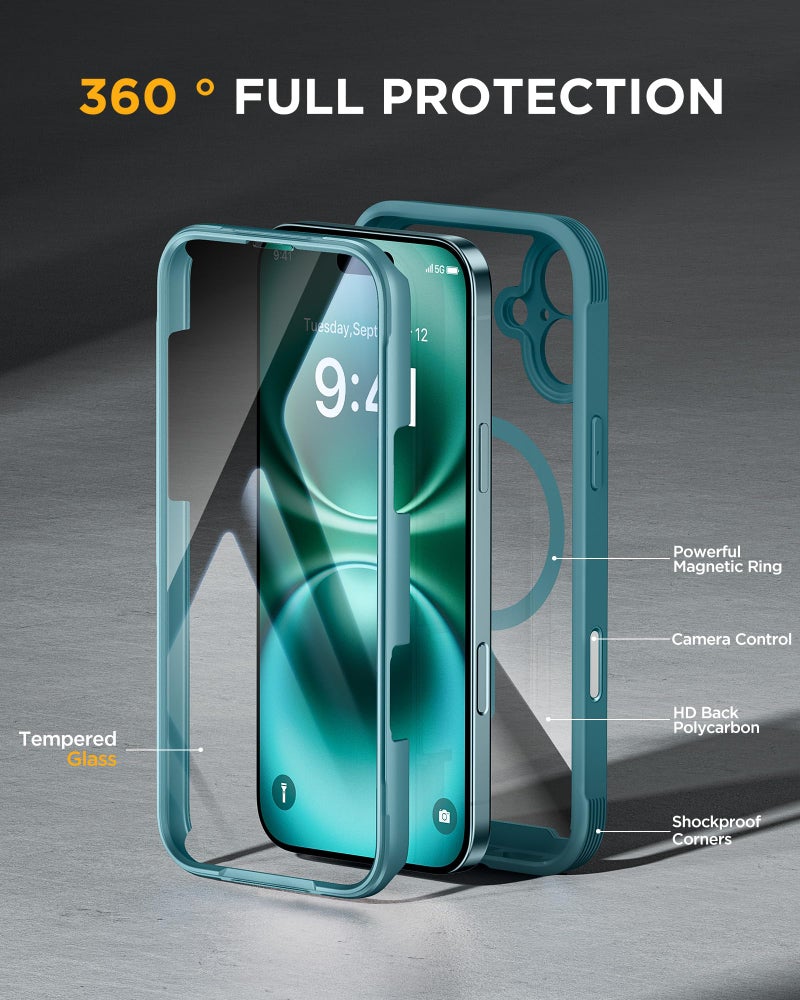 Miracase Magnetic for iPhone 16 Plus Case Full-Body Phone with Built-in Glass Screen Protector, [Compatible with MagSafe] Military Drop Proof 16 Plus Cover Bumper 6.7 inch, Green - Image 2