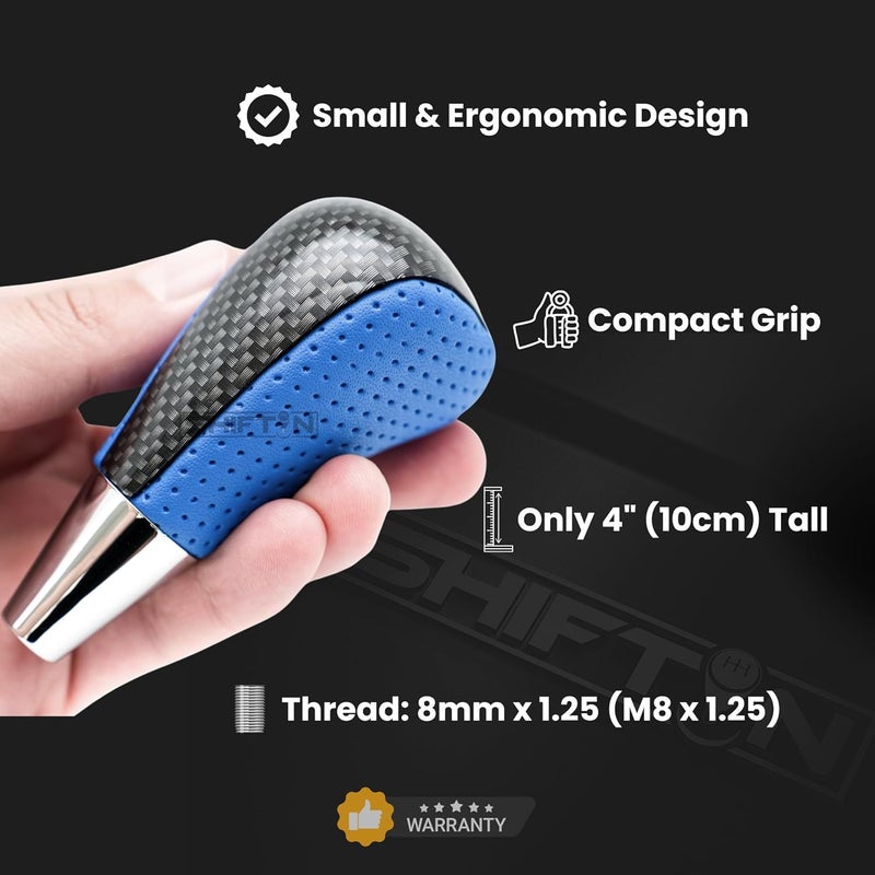 SHIFTIN Leather Wood Gear Shift Knob for Toyota Avalon Yaris 4Runner Land Cruiser Sienna Camry Solara Tacoma and Lexus ES300 ES330 GS300 GS400 GS430 SC300 SC400 (Blue Leather/Carbon Fiber Pattern) - Image 2