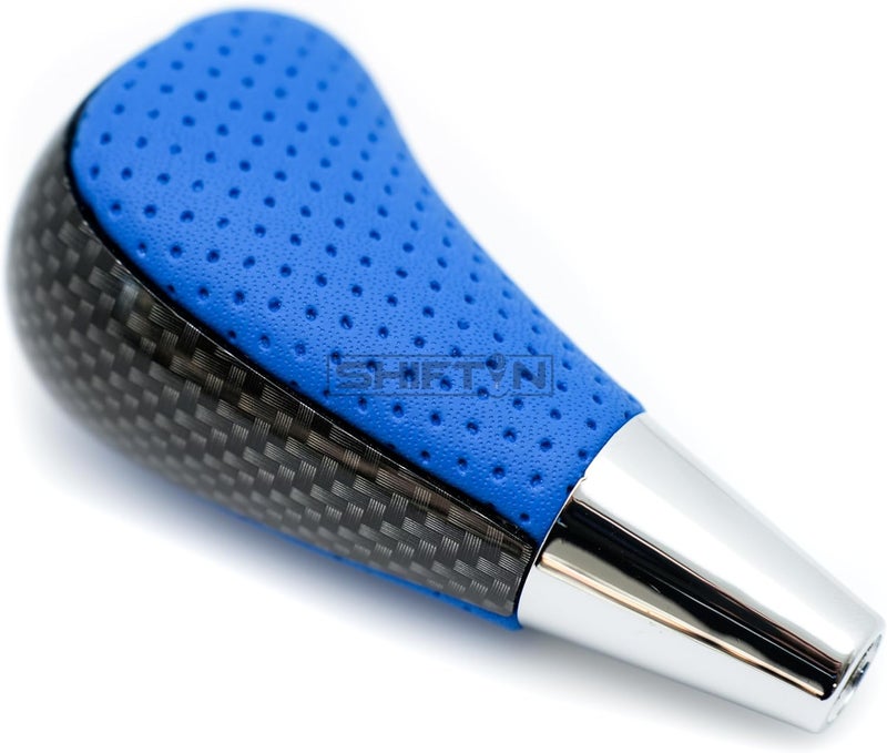 SHIFTIN Leather Wood Gear Shift Knob for Toyota Avalon Yaris 4Runner Land Cruiser Sienna Camry Solara Tacoma and Lexus ES300 ES330 GS300 GS400 GS430 SC300 SC400 (Blue Leather/Carbon Fiber Pattern) - Image 4