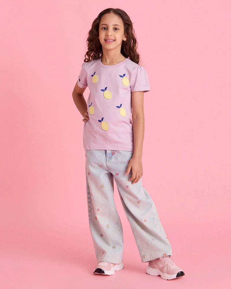 Redtag Girls Lilac Printed T-Shirt