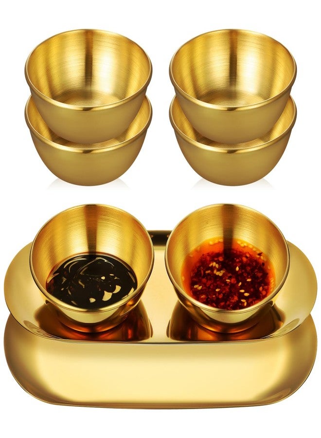 AUTSUPPL Gold Stainless Steel Sauce Bowl Tray Set with 6 Small Dipping Bowls and 2 Oval Decorative Trays for Sushi Seasoning and Home Dining - Image 5