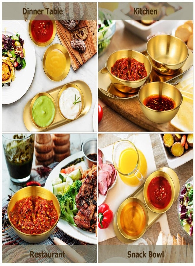 AUTSUPPL Gold Stainless Steel Sauce Bowl Tray Set with 6 Small Dipping Bowls and 2 Oval Decorative Trays for Sushi Seasoning and Home Dining - Image 2