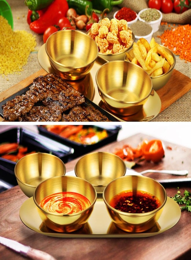 AUTSUPPL Gold Stainless Steel Sauce Bowl Tray Set with 6 Small Dipping Bowls and 2 Oval Decorative Trays for Sushi Seasoning and Home Dining - Image 3