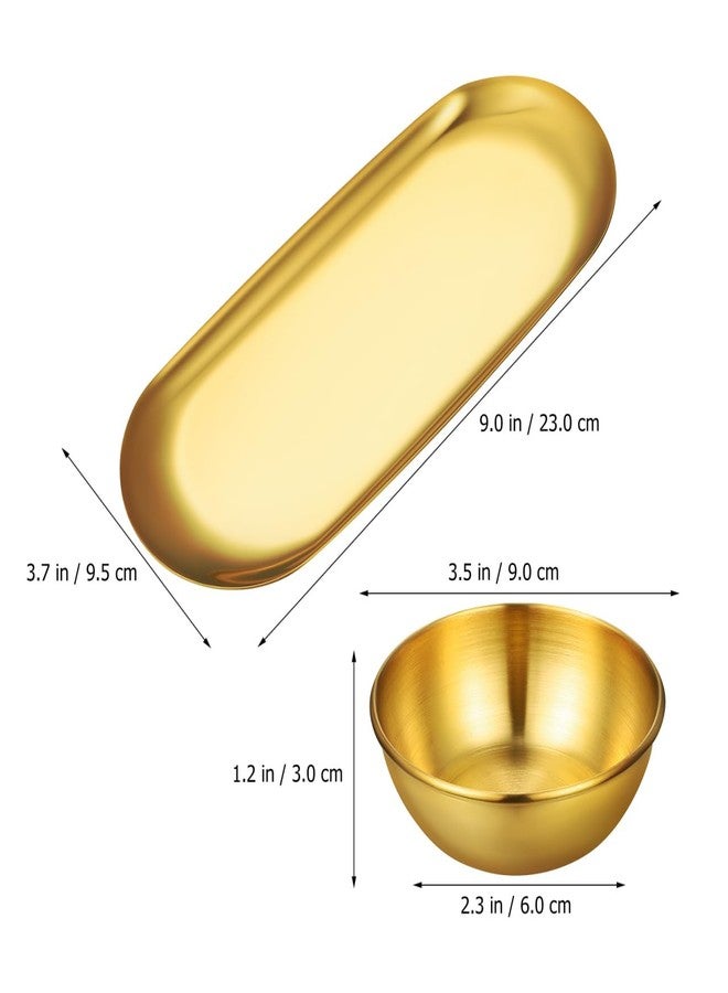 AUTSUPPL Gold Stainless Steel Sauce Bowl Tray Set with 6 Small Dipping Bowls and 2 Oval Decorative Trays for Sushi Seasoning and Home Dining - Image 4