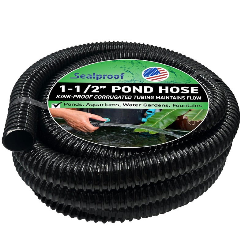 Sealproof Kinkproof 112 Dia Waterfall Pond Tubing 112Inch ID 20 FT Black Corrugated PVC Strong Flexible Tubing Made in USA