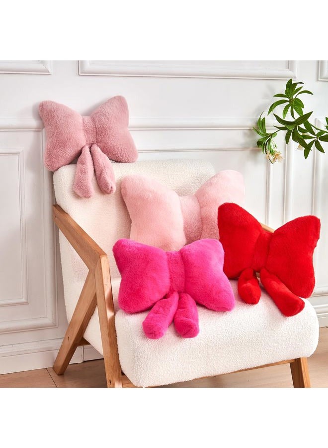 XVTRU Pink Bow Pillow, Soft Bow Decorative Pillows with Faux Rabbit Fur, Cute 16" Bow Throw Pillows, Aesthetic Home Decor Bow Shaped Plush Pillow for Bedroom Sofa Couch - Image 4