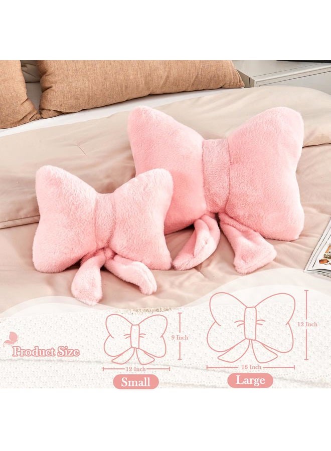 XVTRU Pink Bow Pillow, Soft Bow Decorative Pillows with Faux Rabbit Fur, Cute 16" Bow Throw Pillows, Aesthetic Home Decor Bow Shaped Plush Pillow for Bedroom Sofa Couch - Image 2