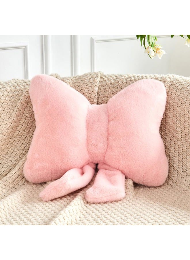 XVTRU Pink Bow Pillow, Soft Bow Decorative Pillows with Faux Rabbit Fur, Cute 16" Bow Throw Pillows, Aesthetic Home Decor Bow Shaped Plush Pillow for Bedroom Sofa Couch - Image 1