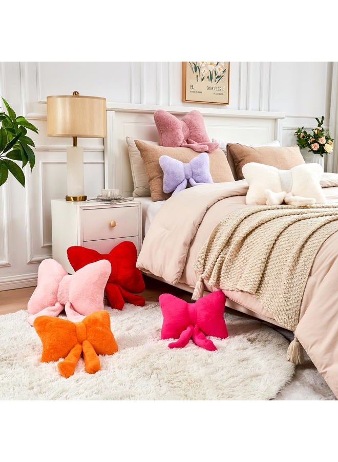 XVTRU Pink Bow Pillow, Soft Bow Decorative Pillows with Faux Rabbit Fur, Cute 16" Bow Throw Pillows, Aesthetic Home Decor Bow Shaped Plush Pillow for Bedroom Sofa Couch - Image 5