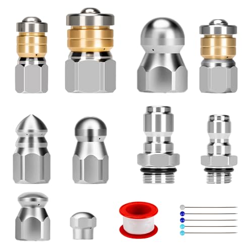 Qoroos 10pcs Sewer Jetter Nozzle Kit Stainless Steel Jetter Heads Kit for Pressure Washer, 1/4" & 3/8" NPT Quick Connectors Drain Cleaning Nozzle Tips with 5 Needles up to 5000 PSI - Image 1