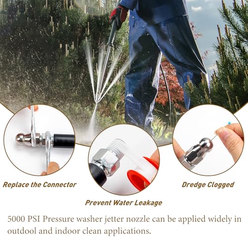 Qoroos 10pcs Sewer Jetter Nozzle Kit Stainless Steel Jetter Heads Kit for Pressure Washer, 1/4" & 3/8" NPT Quick Connectors Drain Cleaning Nozzle Tips with 5 Needles up to 5000 PSI - Image 5