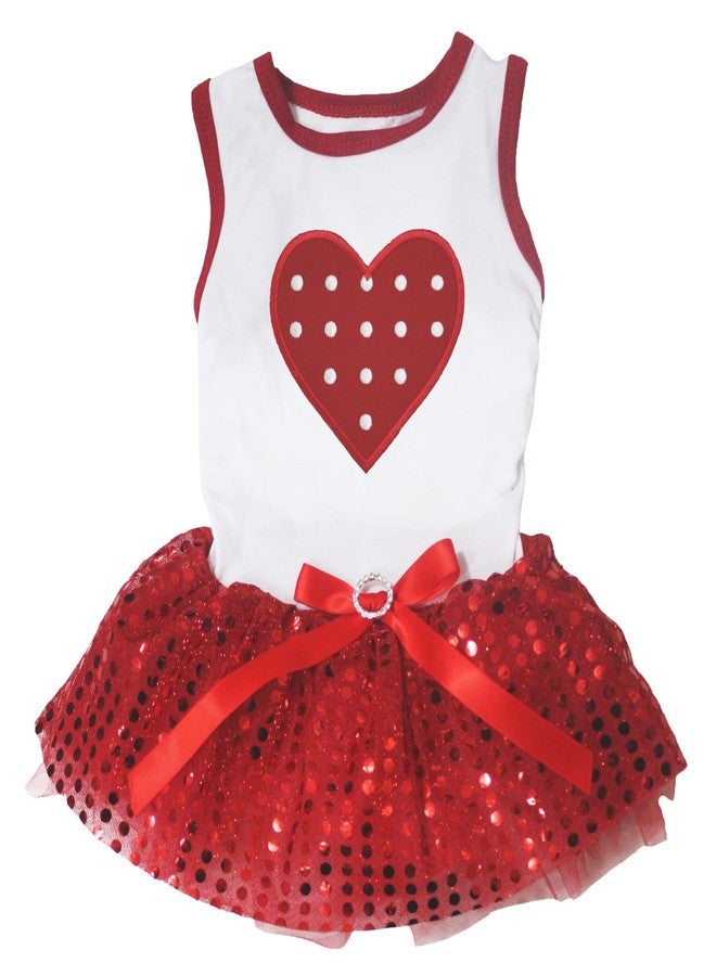 Petitebella Red Polka Dots Heart Puppy Dog Dress (White/Red Sequins, Small)