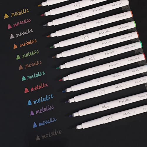 REALIKE Metallic Pens Compatible with Cricut Maker 3/Maker 4/Maker/Explore 3/Explore 4/Air 2/Air, Multicolor Marker Pens Set of 12 Pack Drawing Coloring Pens Compatible with Cricut Machine (1.0 Tip) - Image 3