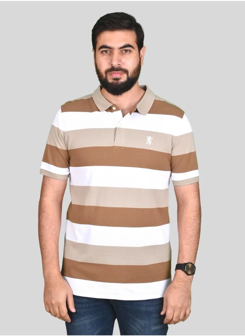 GIORDANO Men's Stripe Polo - Brown (White Stripe)