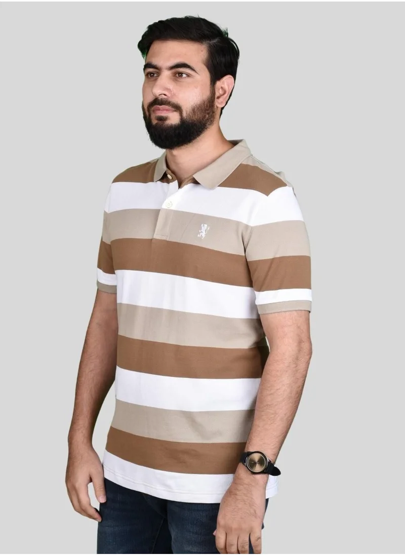 GIORDANO Men's Stripe Polo - Brown (White Stripe)