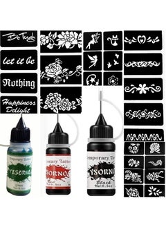 Ink tattoo in 3 colors, black, red and green, with 50 cut-out images