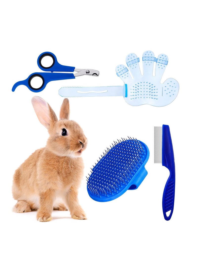 Generic 4 Pieces Rabbit Grooming Kit with Rabbit Grooming Brush Pet Hair Remover Pet Nail Clipper Pet Comb Pet Shampoo Bath Brush with Adjustable Ring Handle for Rabbit  - Image 1