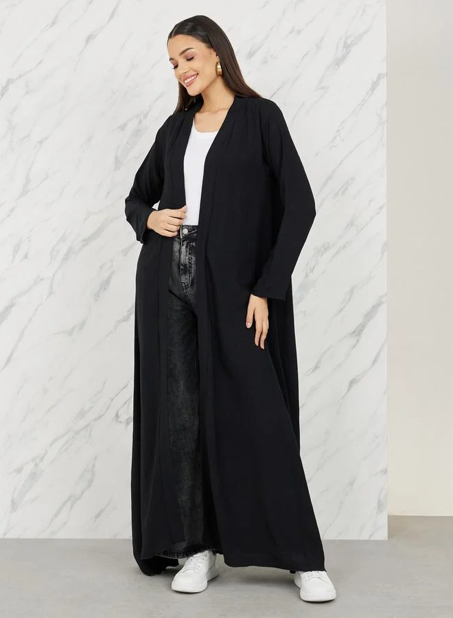 ستايلي Textured Fitted Sleeves Open Front Abaya