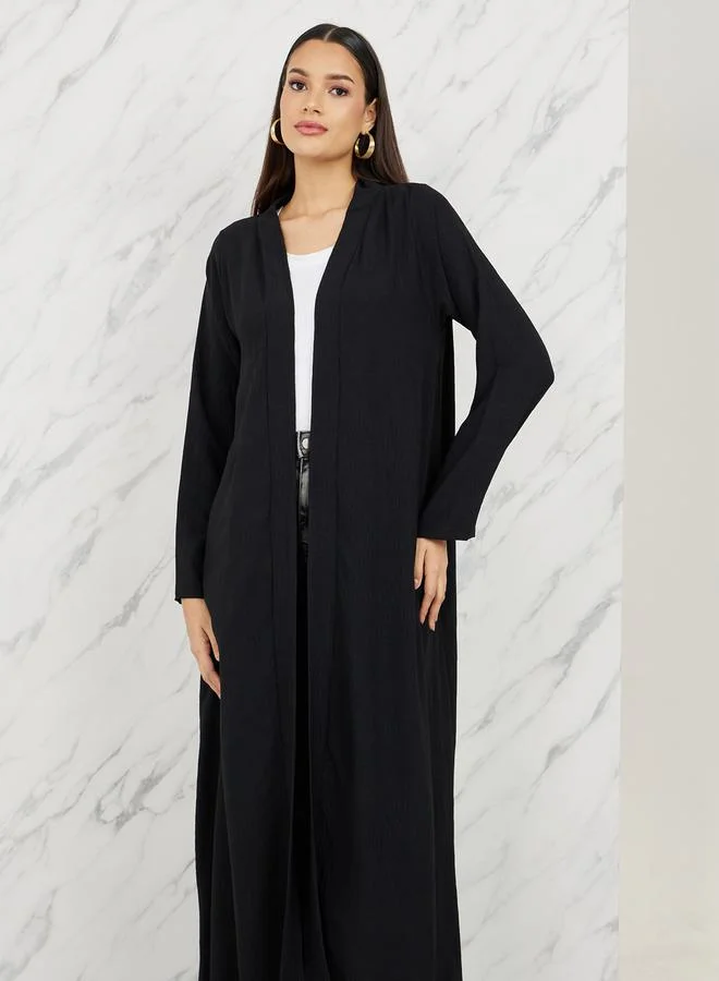 ستايلي Textured Fitted Sleeves Open Front Abaya