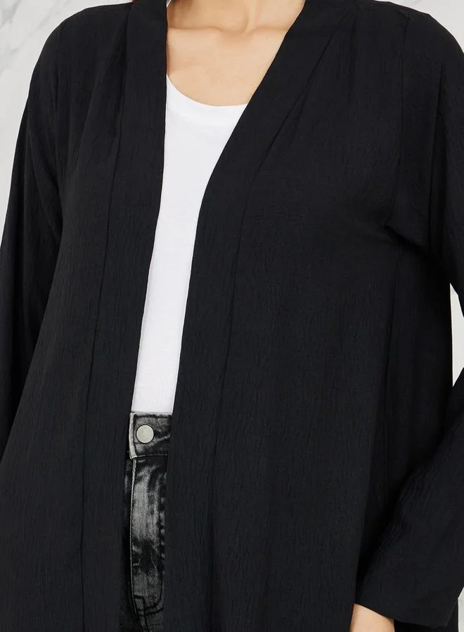 ستايلي Textured Fitted Sleeves Open Front Abaya