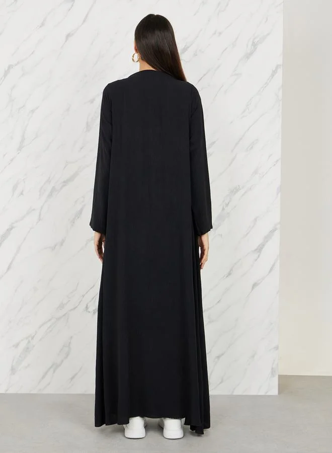 ستايلي Textured Fitted Sleeves Open Front Abaya
