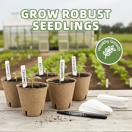 CLEANGOR 70Pcs Biodegradable 4” Peat Pots with 70Pcs Plant Labels, Biodegradable Seed Starter Pots with Drainage Holes, Nursery Pots for Seedlings, Herbs, Vegetables, Flowers, Gardening Kit - Image 3