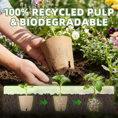 CLEANGOR 70Pcs Biodegradable 4” Peat Pots with 70Pcs Plant Labels, Biodegradable Seed Starter Pots with Drainage Holes, Nursery Pots for Seedlings, Herbs, Vegetables, Flowers, Gardening Kit - Image 5