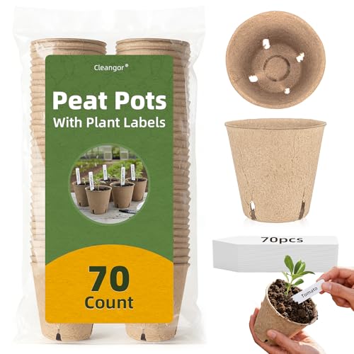 CLEANGOR 70Pcs Biodegradable 4” Peat Pots with 70Pcs Plant Labels, Biodegradable Seed Starter Pots with Drainage Holes, Nursery Pots for Seedlings, Herbs, Vegetables, Flowers, Gardening Kit - Image 1