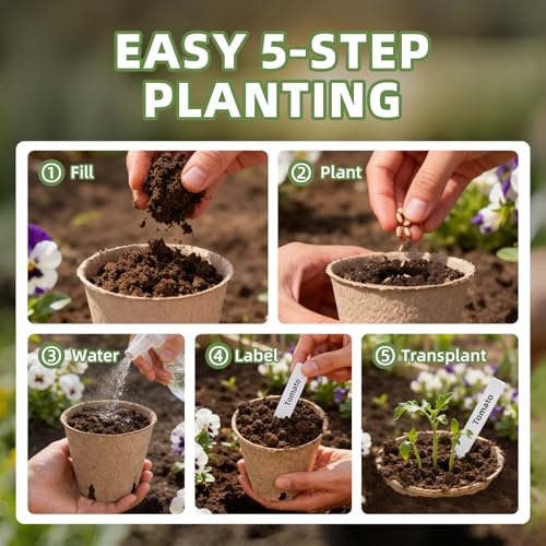 CLEANGOR 70Pcs Biodegradable 4” Peat Pots with 70Pcs Plant Labels, Biodegradable Seed Starter Pots with Drainage Holes, Nursery Pots for Seedlings, Herbs, Vegetables, Flowers, Gardening Kit - Image 4