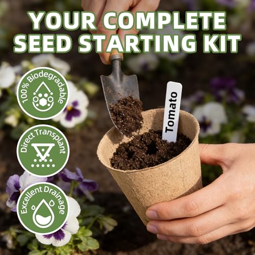 CLEANGOR 70Pcs Biodegradable 4” Peat Pots with 70Pcs Plant Labels, Biodegradable Seed Starter Pots with Drainage Holes, Nursery Pots for Seedlings, Herbs, Vegetables, Flowers, Gardening Kit - Image 2