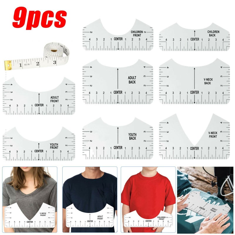 9pcs/set T-shirt Guide Ruler PVC T-Shirt Alignment Ruler Measuring Ruler Sewing Ruler DIY Crafts Sewing Accessories - Image 3