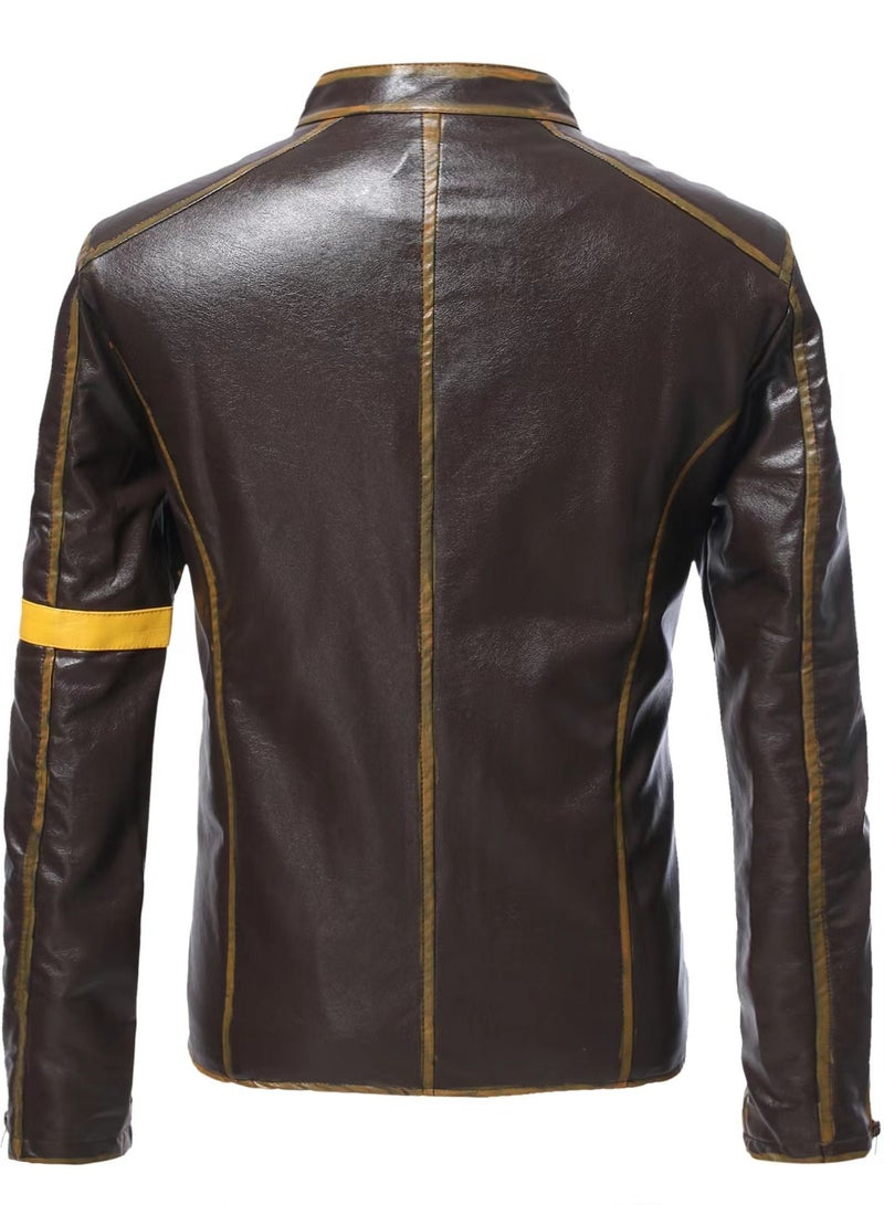 Loquat Men's Leather Jacket Stand-up Collar Punk Motorcycle Leather Jacket  - Image 3