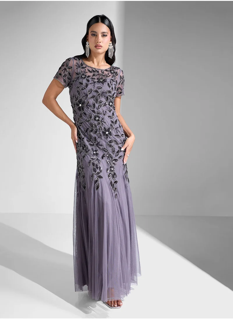 Adrianna Papell Embellished Maxi Dress With Godets