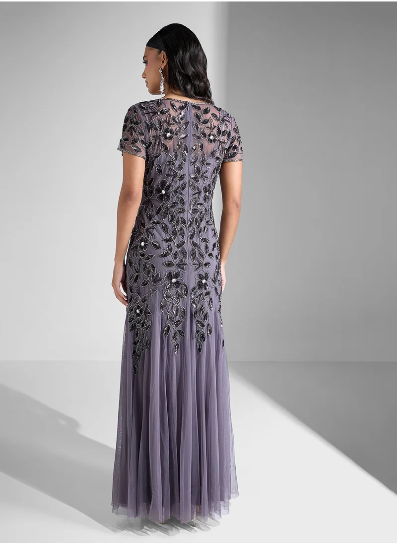 Adrianna Papell Embellished Maxi Dress With Godets