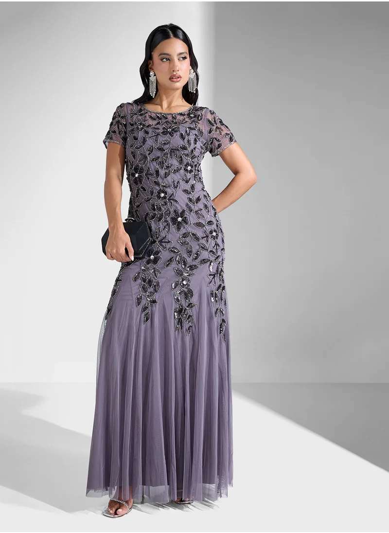Adrianna Papell Embellished Maxi Dress With Godets
