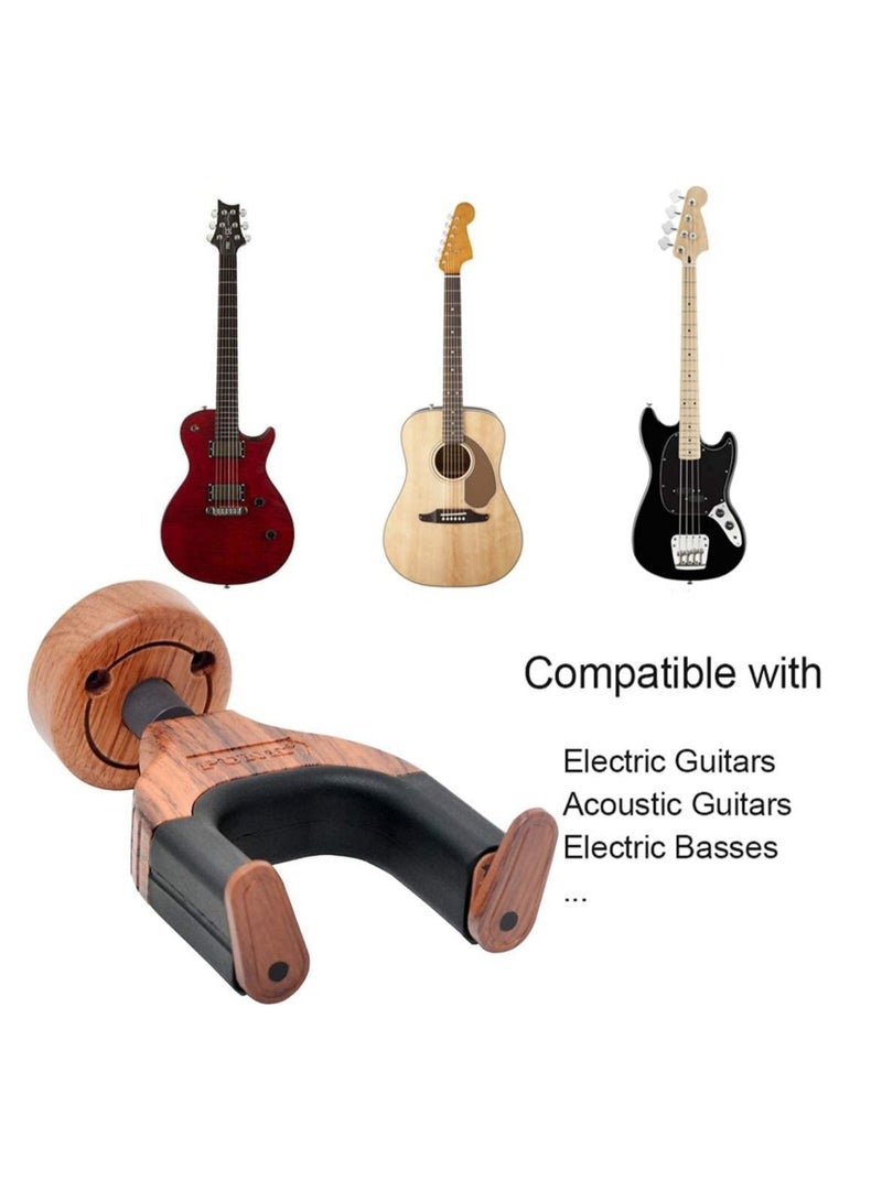 SYOSI Guitar Wall Mount, Auto Lock Guitar Wall Hanger, Hard Wood Base in Guitar Shape Guitar Hook, Guitar Holder for Acoustic, Electric, Classical, Bass Guitars, Guitar Accessories - Image 1