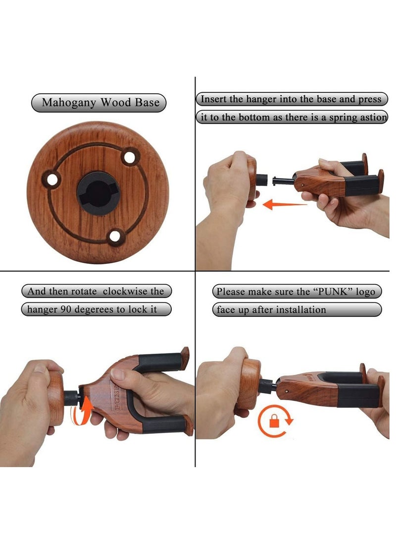 SYOSI Guitar Wall Mount, Auto Lock Guitar Wall Hanger, Hard Wood Base in Guitar Shape Guitar Hook, Guitar Holder for Acoustic, Electric, Classical, Bass Guitars, Guitar Accessories - Image 4