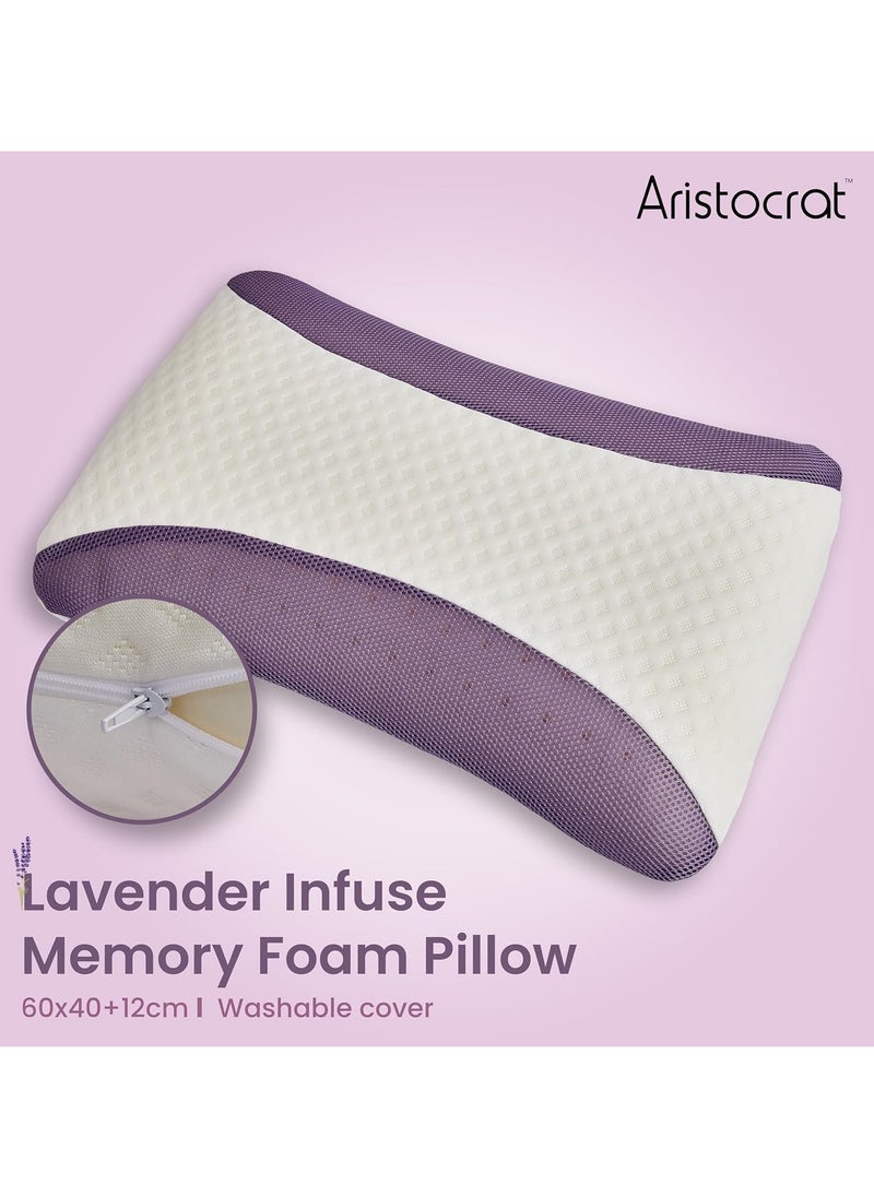 MAXQON Lavender Infused Memory Foam Pillow With Removable Cover - Hypoallergenic & Breathabler - 60x40x12cm  - Image 2