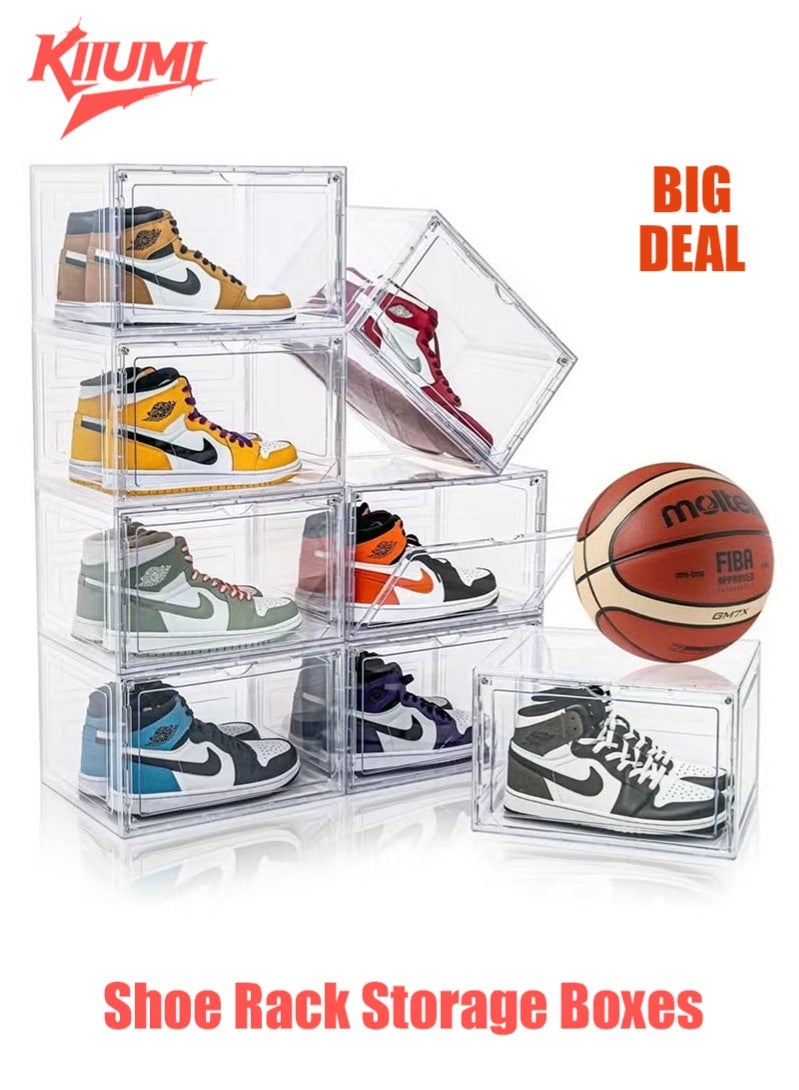 كيوومي منظم الأحذية: ٨ قطع صناديق تخزين شفافة قابلة للتكديس مع أغطية – توفير المساحة للخزانة/غرفة النوم، حاويات مقاومة للغبار (٣٤.٥×٢٧×١٩ سم) للنساء/الرجال - Image 1