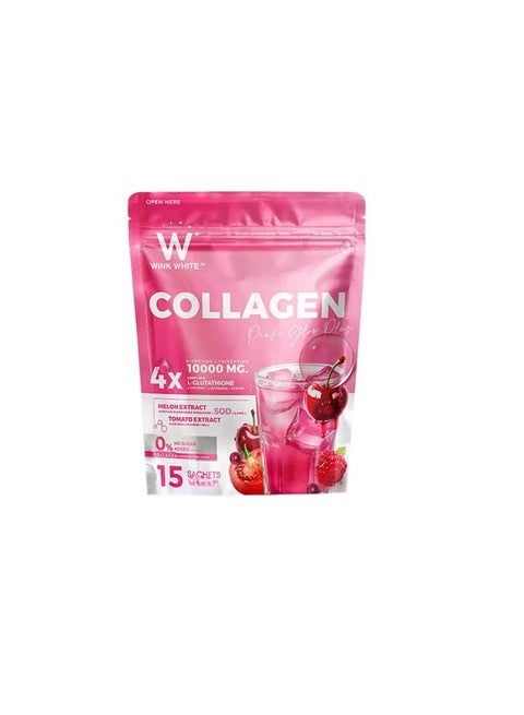 Wink White Wink White Collagen Pink Glow Plus – 10,000mg Collagen +  Glutathione for Skin Whitening & Brightening – 15 Sachets with Melon &  Tomato Extract | Best Price KSA