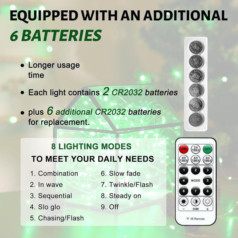 SINAMER 6PCS Green Fairy Lights Battery Powered with Remote, 7ft 20Leds Changing Twinkle String Lights with Timer, Waterproof Small Silver Wire Firefly Starry for DIY Wedding Party Christmas - Image 2