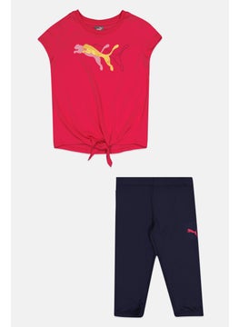 PUMA Kids Girl 2 Pieces Short Sleeve Outdoor Top And Leggings Set, Multicolor  - Image 1