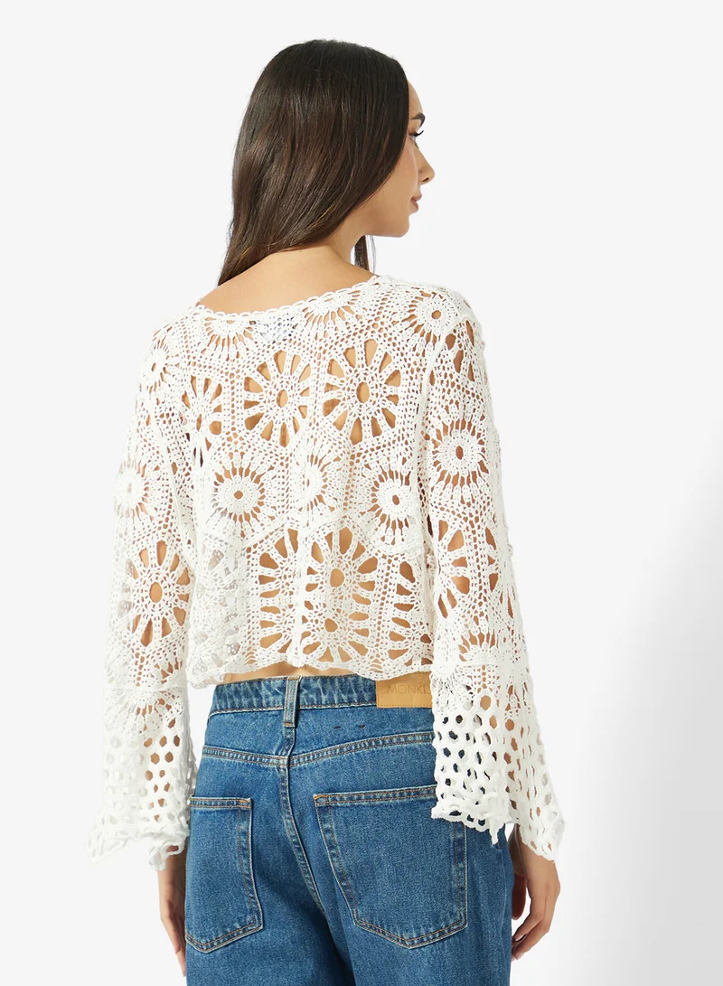 جينجر Crochet Tie Up Detail Top