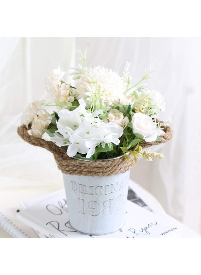 ألاماريك زهور هدرانجيا اصطناعية مع أصيص، نباتات صناعية ١١ × ٢٠ سم في أصيص معدني، زهور ورود حريرية لتزيين المنزل والمكتب وطاولة المطبخ وحافة النافذة، هدية لمنزل جديد (أبيض) - Image 1