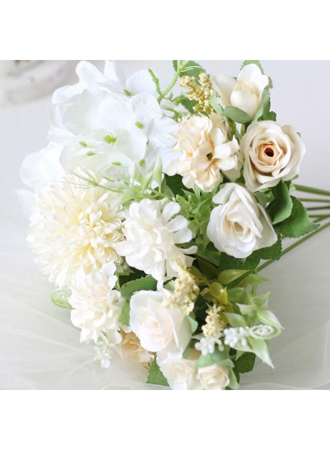 ألاماريك زهور هدرانجيا اصطناعية مع أصيص، نباتات صناعية ١١ × ٢٠ سم في أصيص معدني، زهور ورود حريرية لتزيين المنزل والمكتب وطاولة المطبخ وحافة النافذة، هدية لمنزل جديد (أبيض) - Image 2