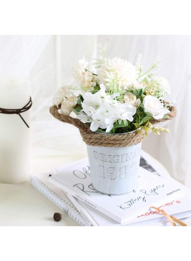 ألاماريك زهور هدرانجيا اصطناعية مع أصيص، نباتات صناعية ١١ × ٢٠ سم في أصيص معدني، زهور ورود حريرية لتزيين المنزل والمكتب وطاولة المطبخ وحافة النافذة، هدية لمنزل جديد (أبيض) - Image 3